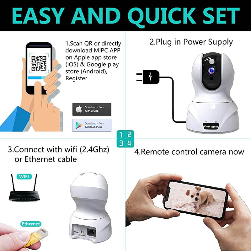 Wireless Security Camera HD WiFi Security Surveillance IP Camera Home Monitor with Motion Detection TwoWay Audio Night VisionWhite