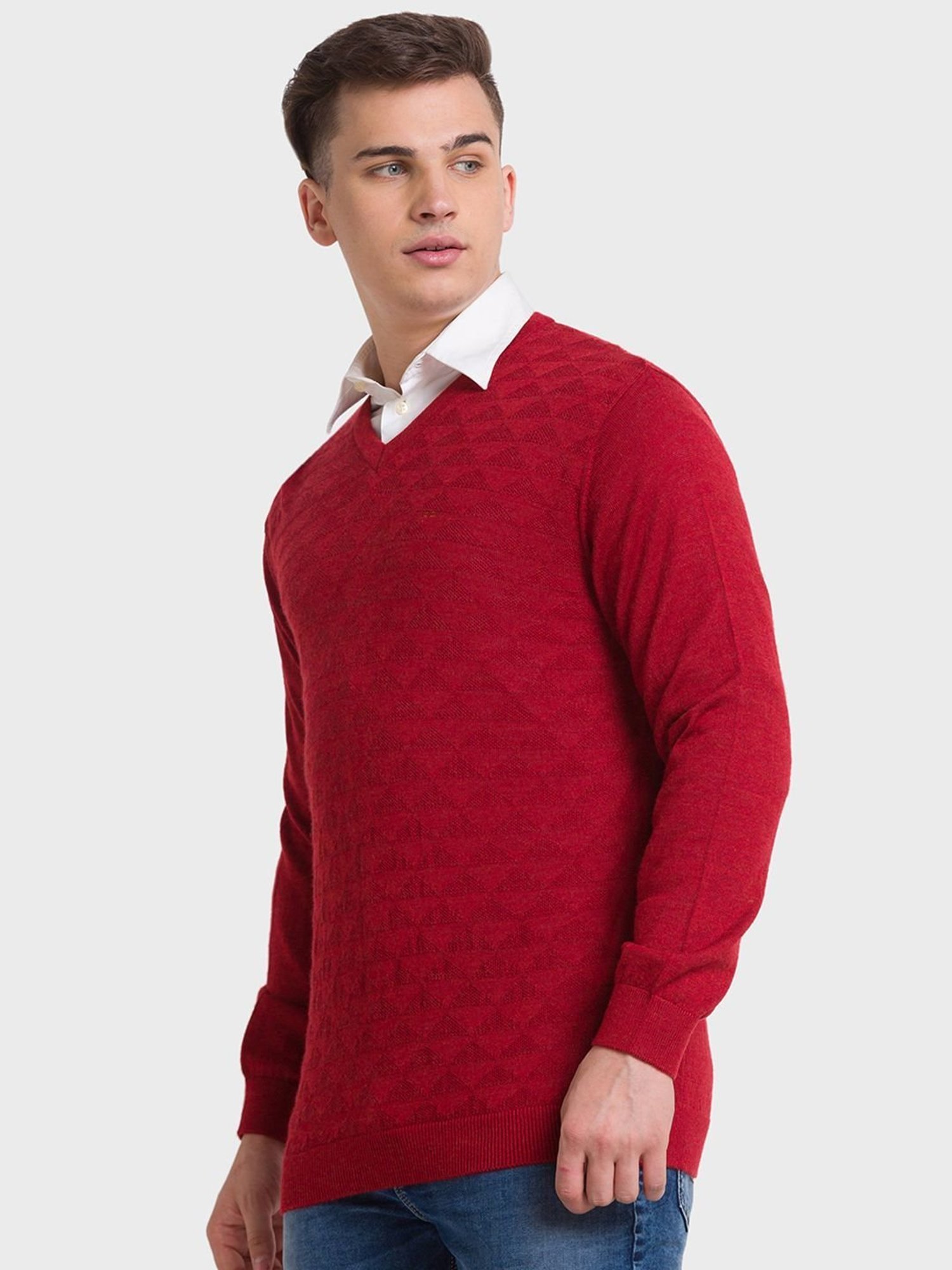 ColorPlus Orange Tailored Fit Self Pattern Sweaters