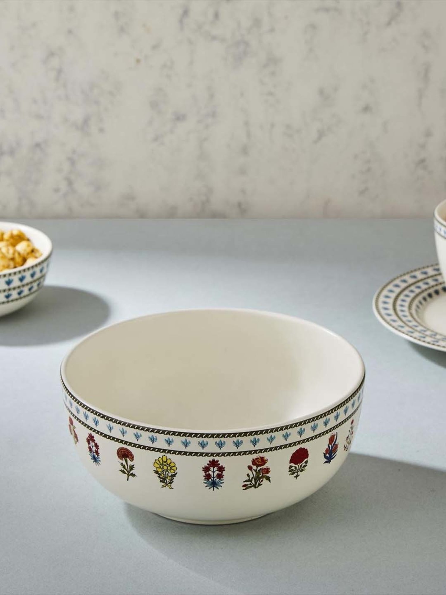 Fabindia Home Ramya Red & White Ceramic Small Serving Bowl (800ml)