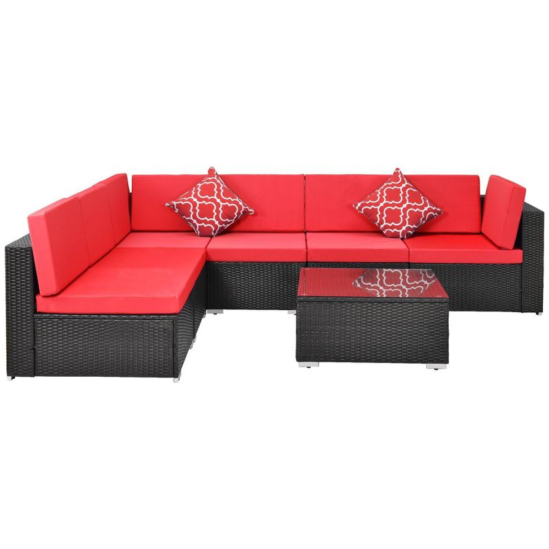7pc Rattan Wicker Patio Sofa Set with End Table & Cushions - Art Leon