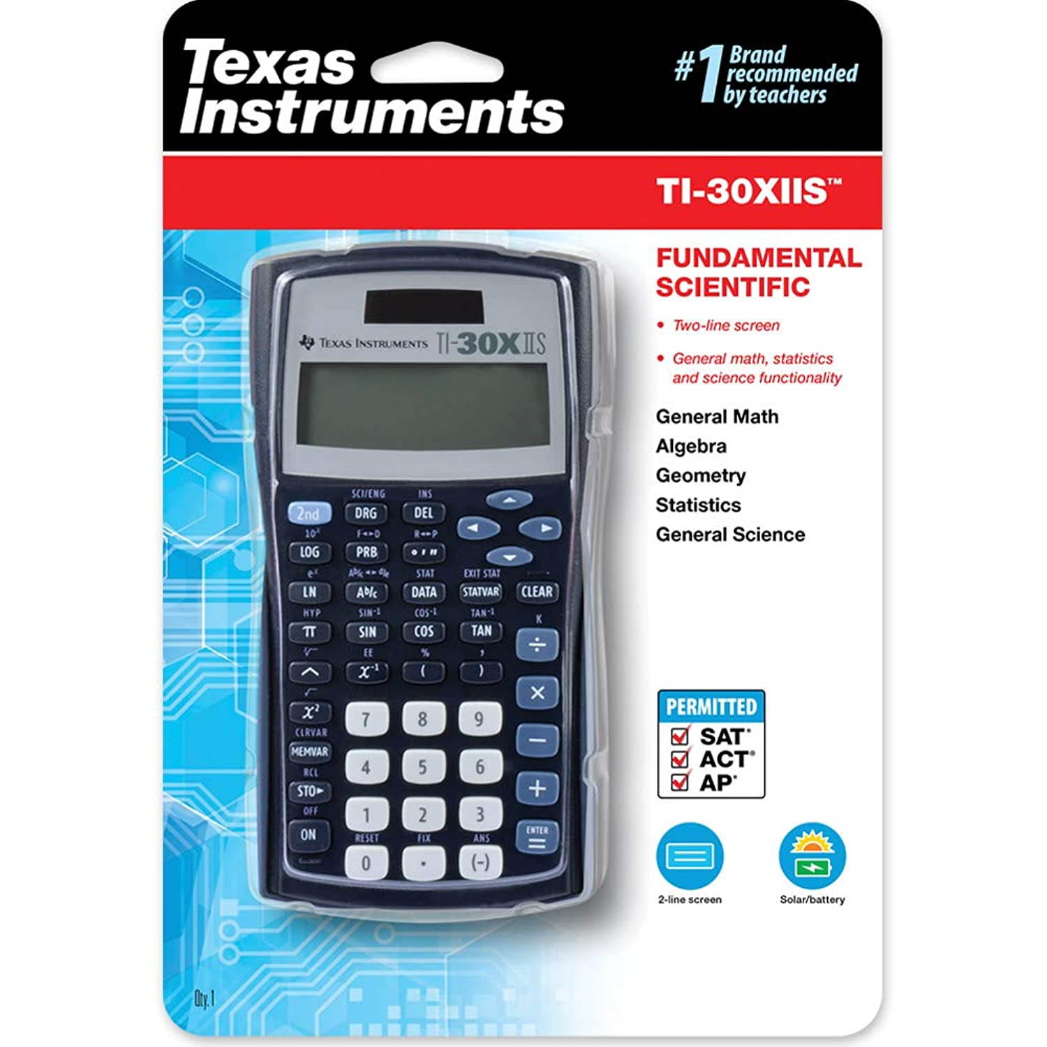 Texas Instruments TI-30XIIS Scientific Calculator, Black with Blue Accents
