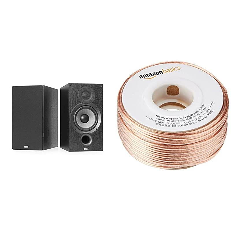 Debut 2.0 B6.2 Bookshelf Speakers, Black (Pair) &  Basics SW100ft 16-Gauge Speaker Wire - 100 Feet