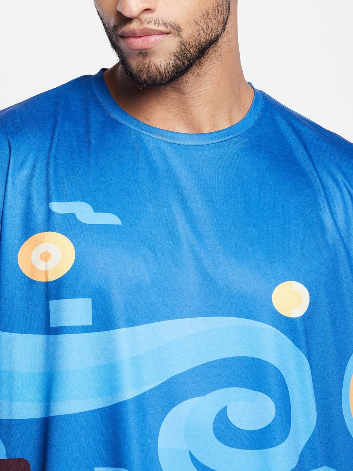 Edrio Blue Cotton Relaxed Fit Printed T-Shirt