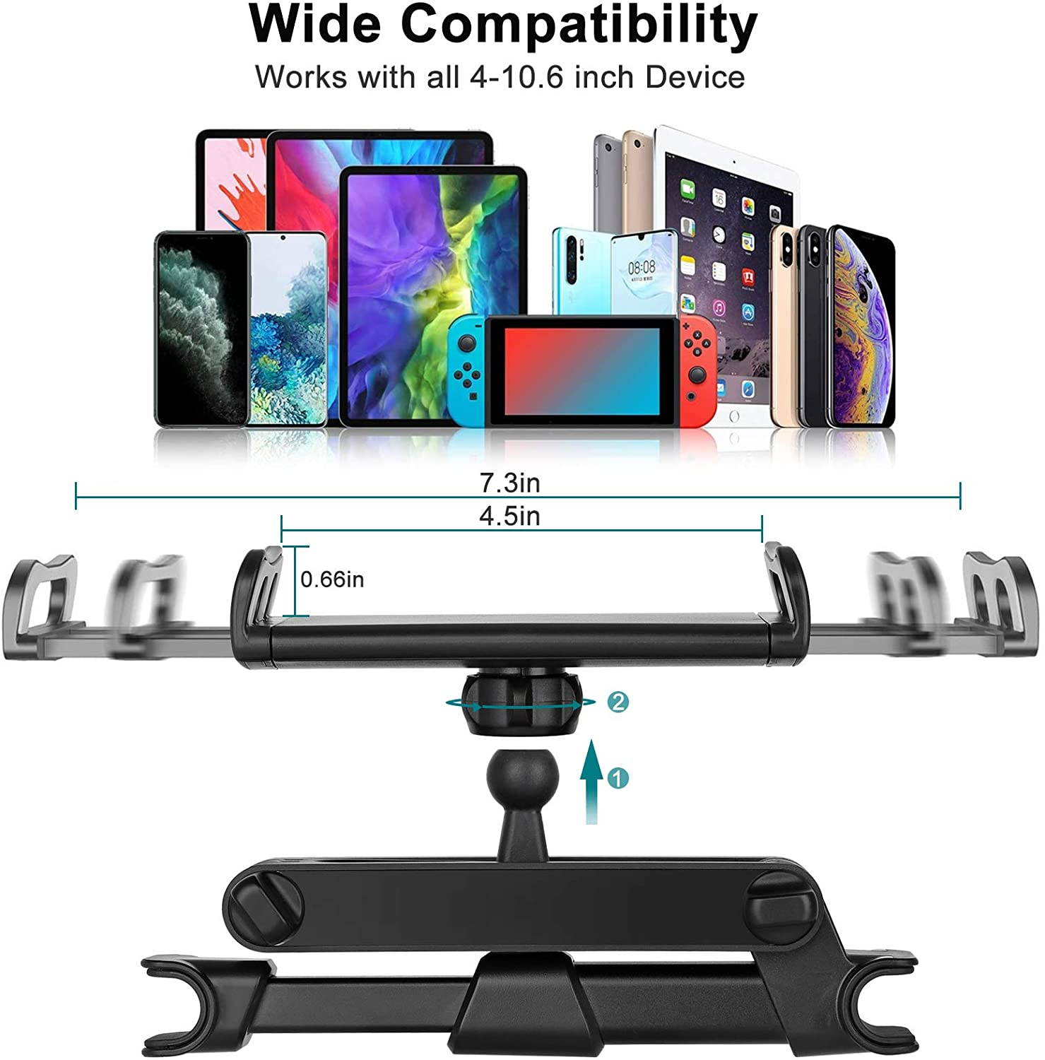 Car Headrest Mount for Tablet Universal Tablet Holder for Car Mount Adjustable Car Headrest Holder Compatible with All 5-14 iPad/Samsung Galaxy Tabs/Amazon Kindle Fire HD/Microsoft Surface/iPhone