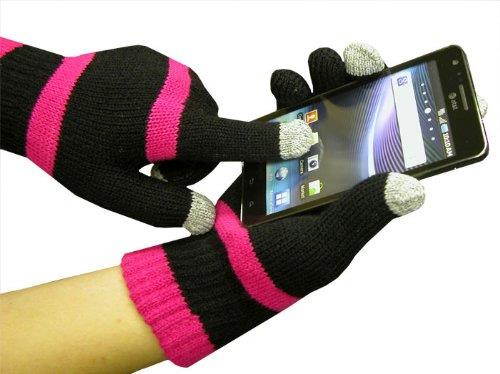 COMBO PACK: Boss Tech Products, Inc. Pink Beanie Stereo Tech Knit Hat with Built-In Handsfree and a Pair of Boss Tech Products Black and Pink Knit Touchscreen Gloves with Conductive Fingertips