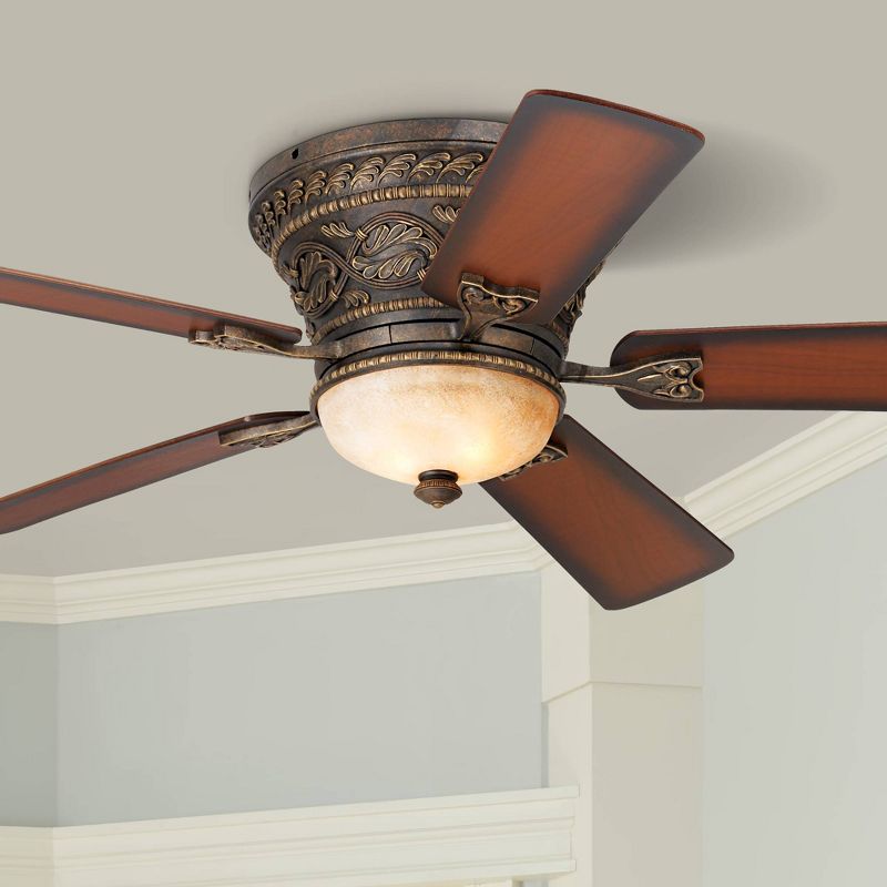 52" Casa Vieja Vintage Hugger Ceiling Fan with Light LED Dimmable Remote Golden Bronze Reversible Teak Walnut Blades Living Room