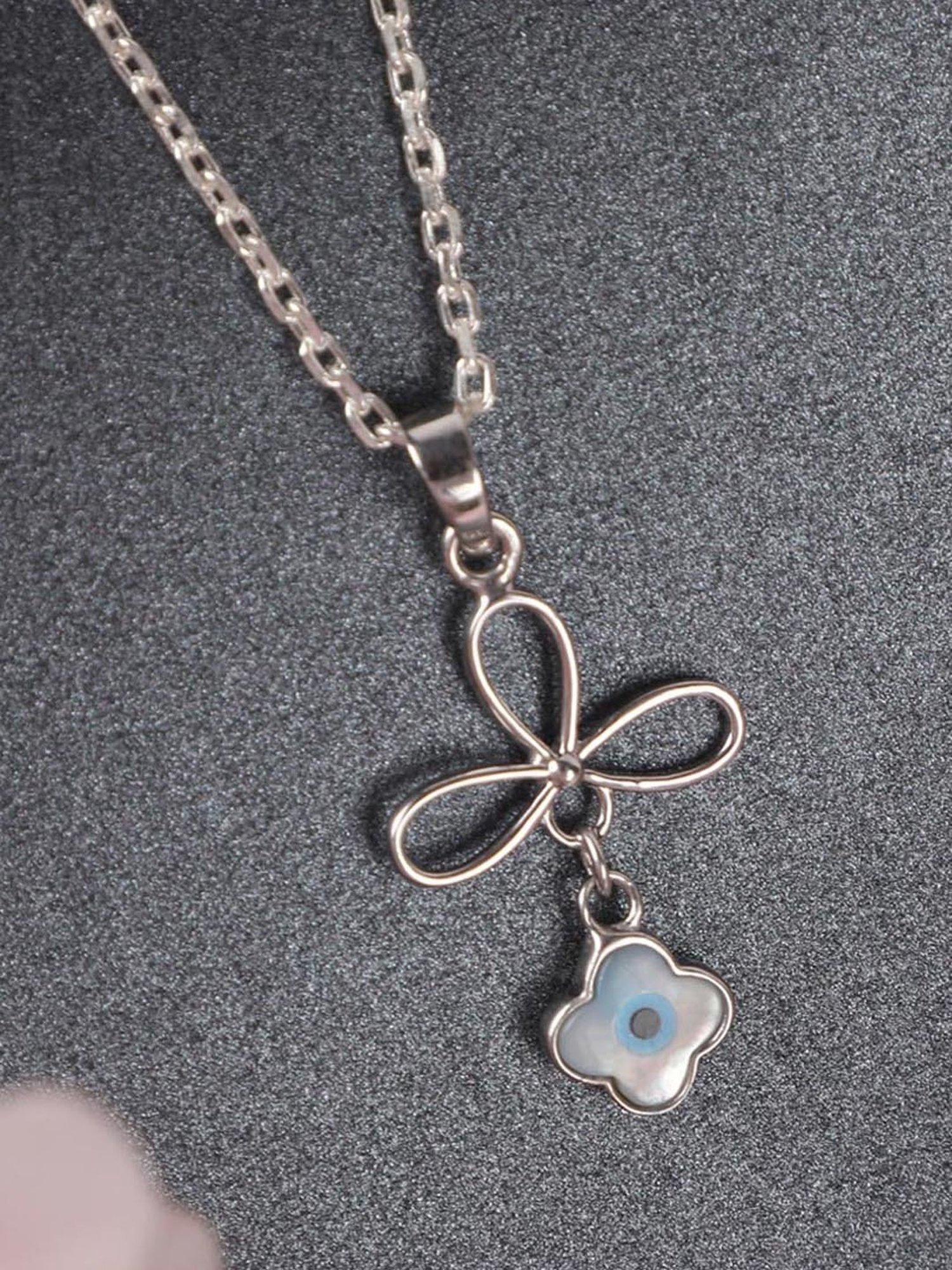 Clara 92.5 Sterling Silver Evil Eye Flower Pendant with Chain for Women