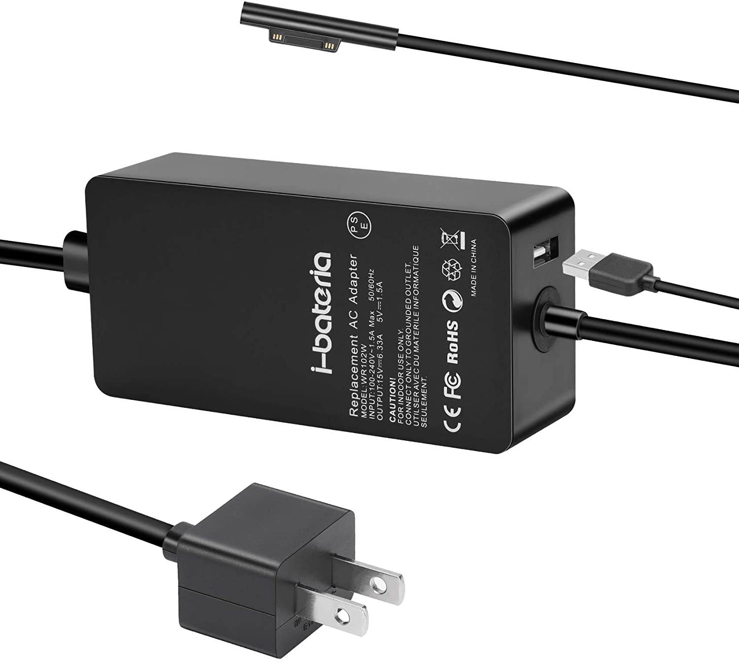 102W Surface Book 2 Charger, i-Bateria Power Supply Adapter Compatible with Surface Book/Book 2, Microsoft Surface Pro 7/6/ 5/4/ 3/ X, Surface Laptop 1/2/ 3, Surface Go/Go 2