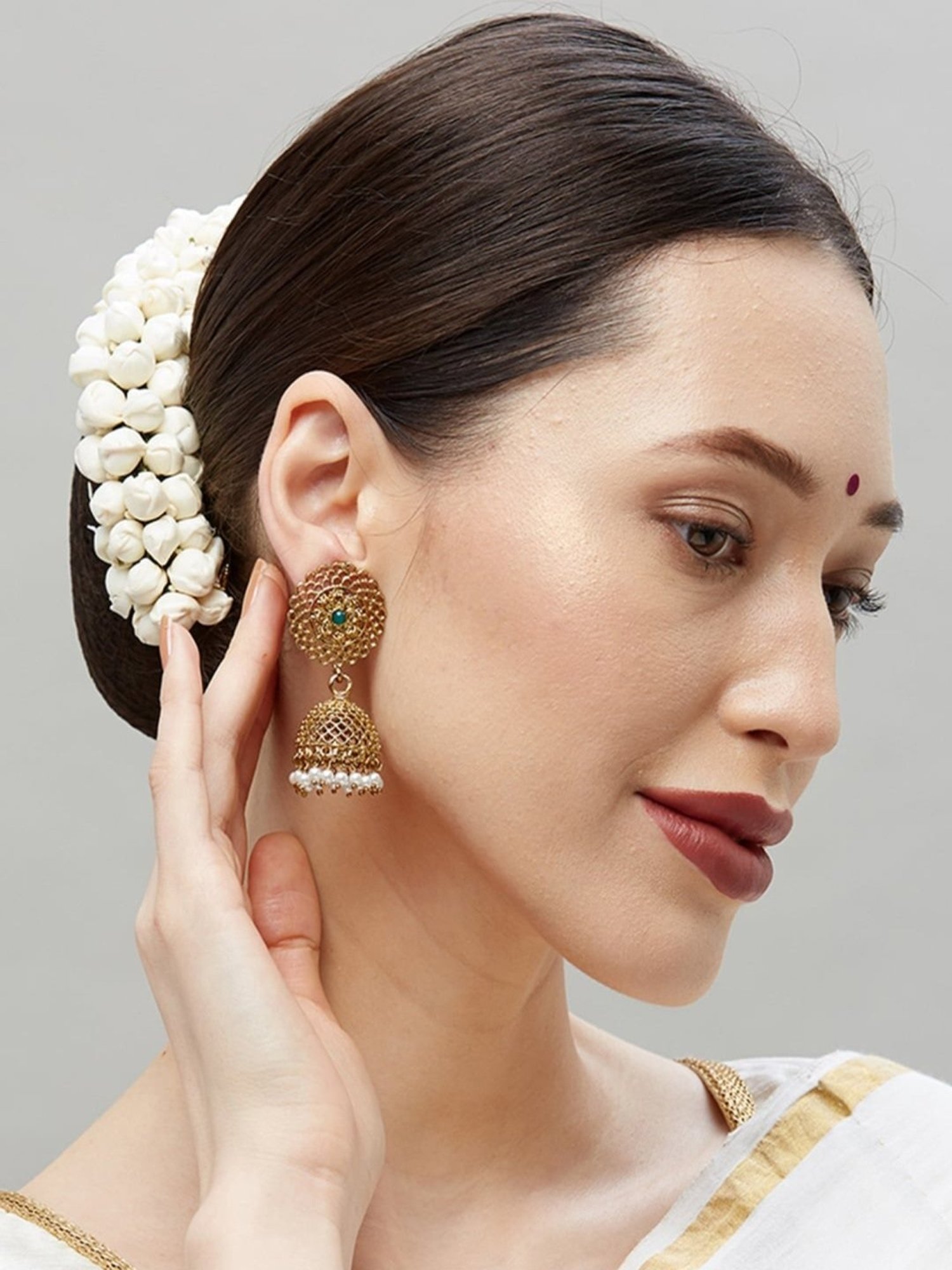 Fida Ethnic Indian Traditional Beautiful Gold Stone Jhumki Earrings