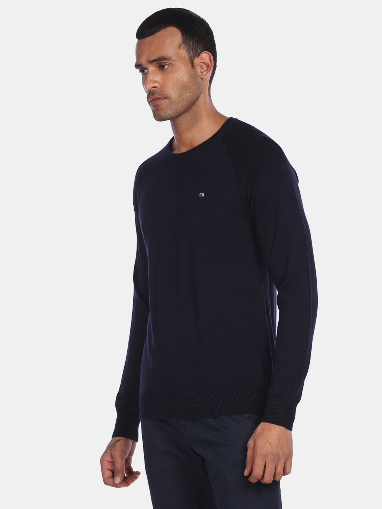 Arrow Sport Navy Cotton Regular Fit Sweater
