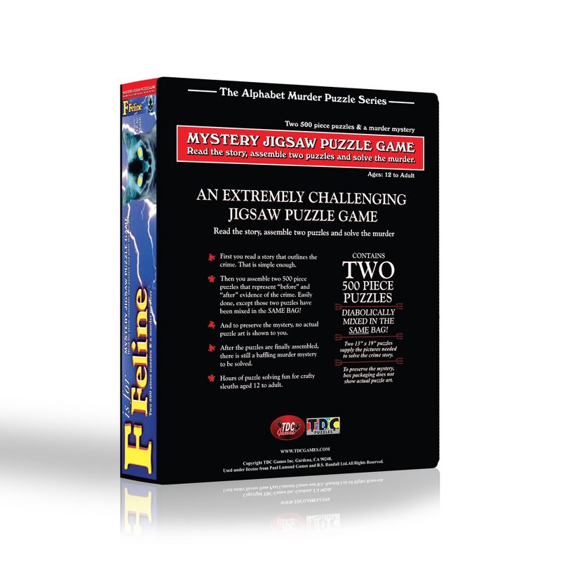 TDC Games Alphabet Mystery Puzzle - F is for Feline - Includes Short Mystery Booklet and Two 500 piece Puzzles with Clues