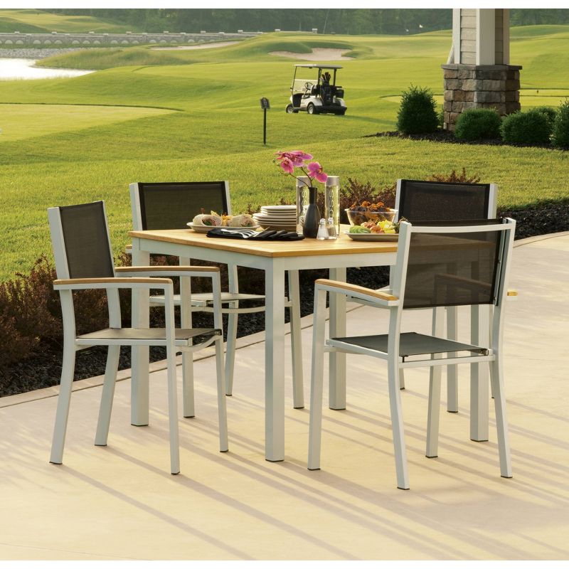 Travira 2pk Sling Armchair with Powder Coated Aluminum Frame - Black Sling - Natural Tekwood Armcaps - Oxford Garden