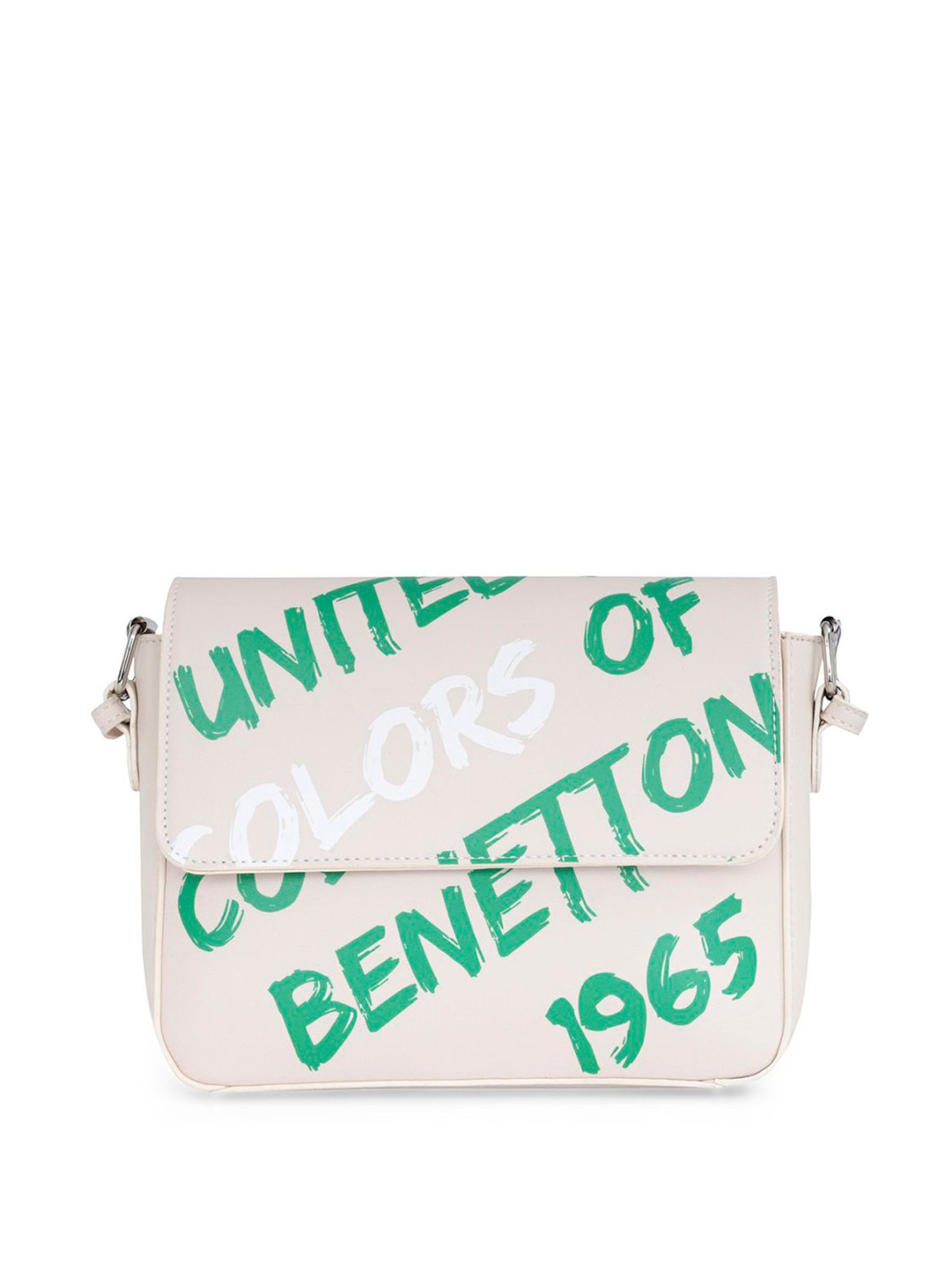United Colors of Benetton Rylie White PU Printed Sling Handbag