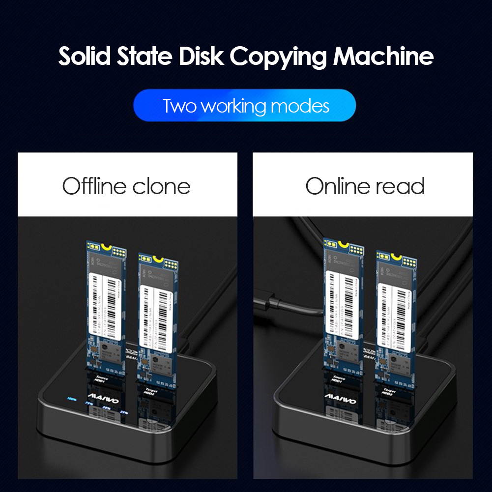 USB 3.1 Type C to M.2 SATA Dual Bay External Hard Drive Docking Station with Offline Clone for M2 SSD 2TB