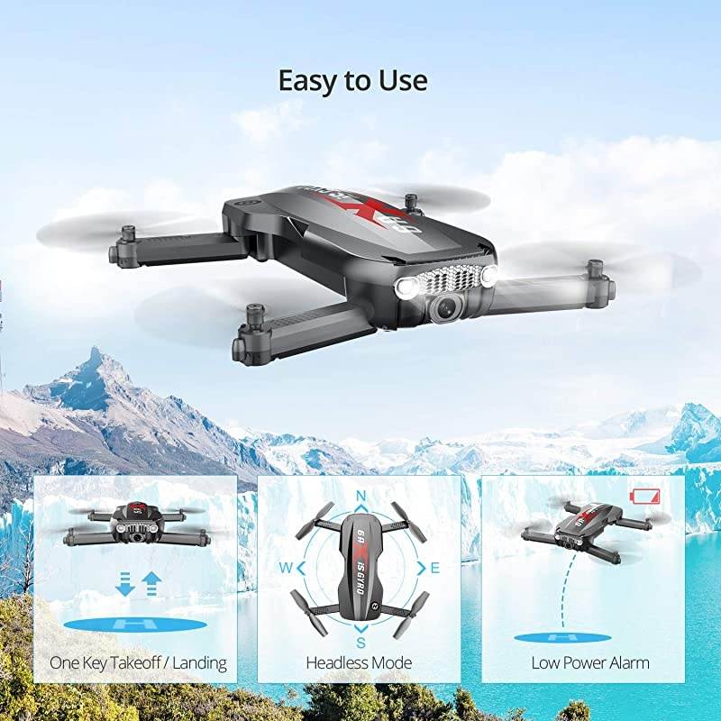 HS160 Pro Foldable Drone with 1080p HD WiFi Camera for Adults and Kids Wide Angle FPV Live Video App Control Gesture Selfie Tap Fly Optical Flow Altitude Hold and 2 Batteries