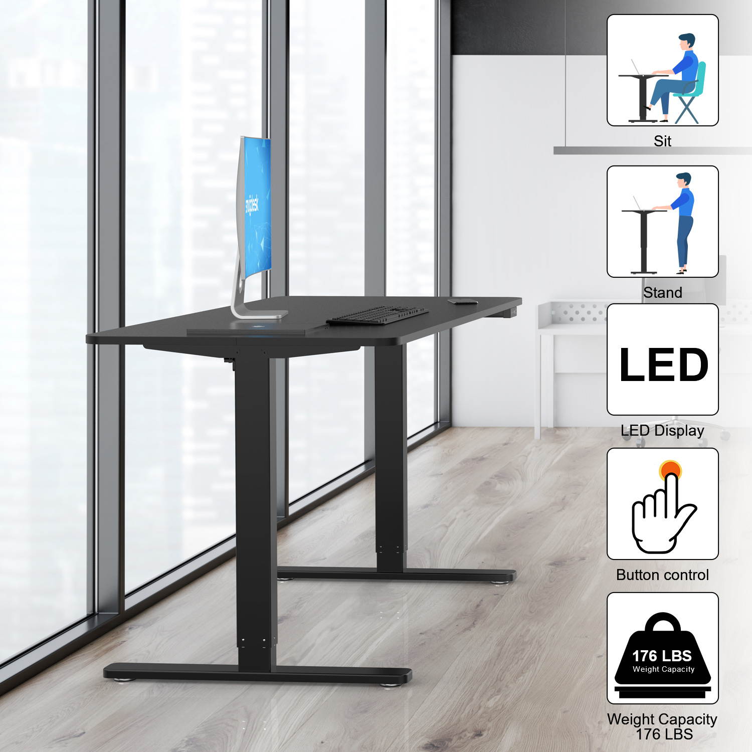 SMUGDESK 55'' x 28'' Electric Gaming Desk , Sit & Standing Racing Gaming Desk, Height Adjustable Table Home Office Desk with Splice Board and Black Frame ,Black