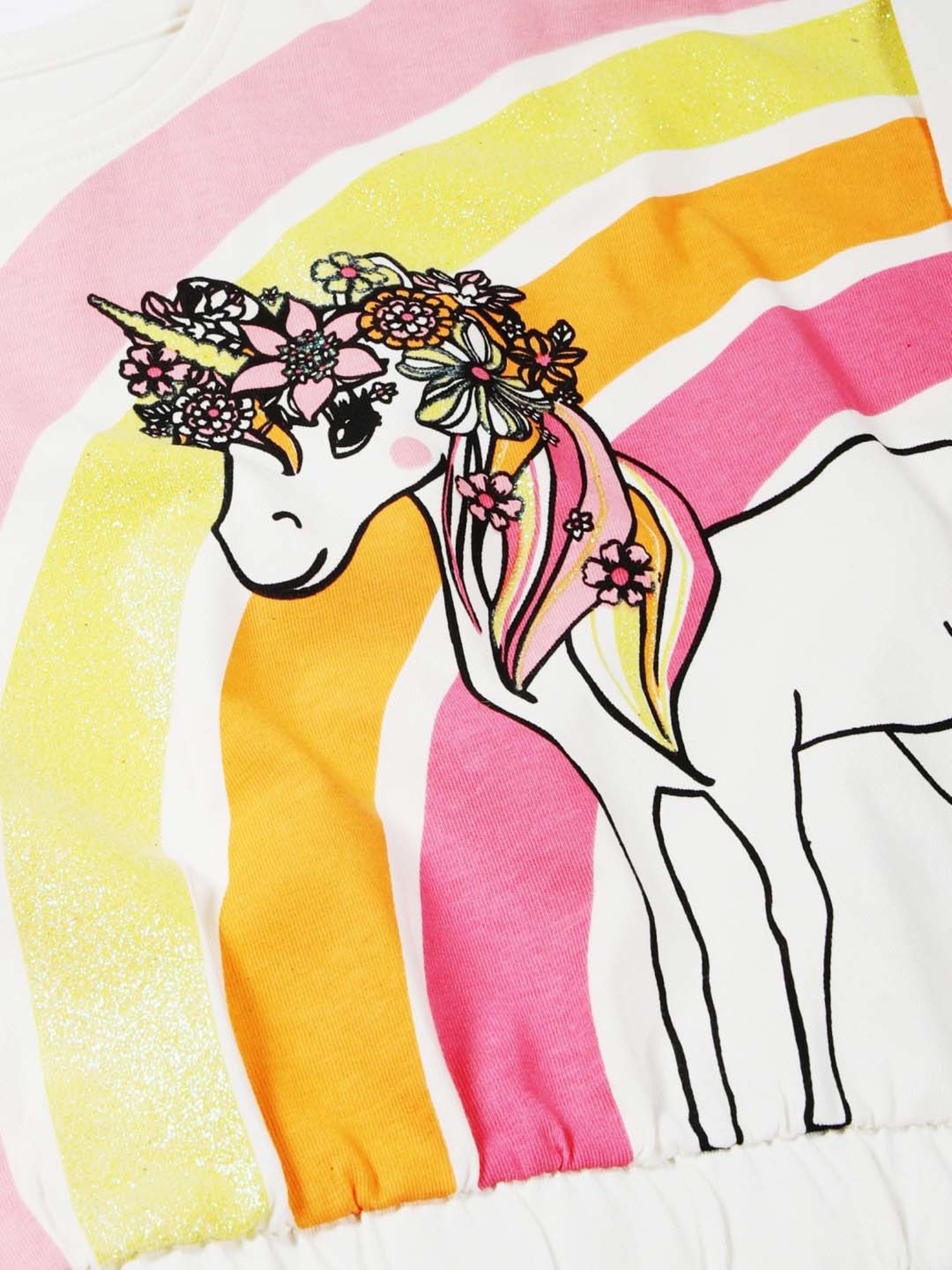 Plum Tree Kids Off-White & Pink Cotton Printed Crop Top Set