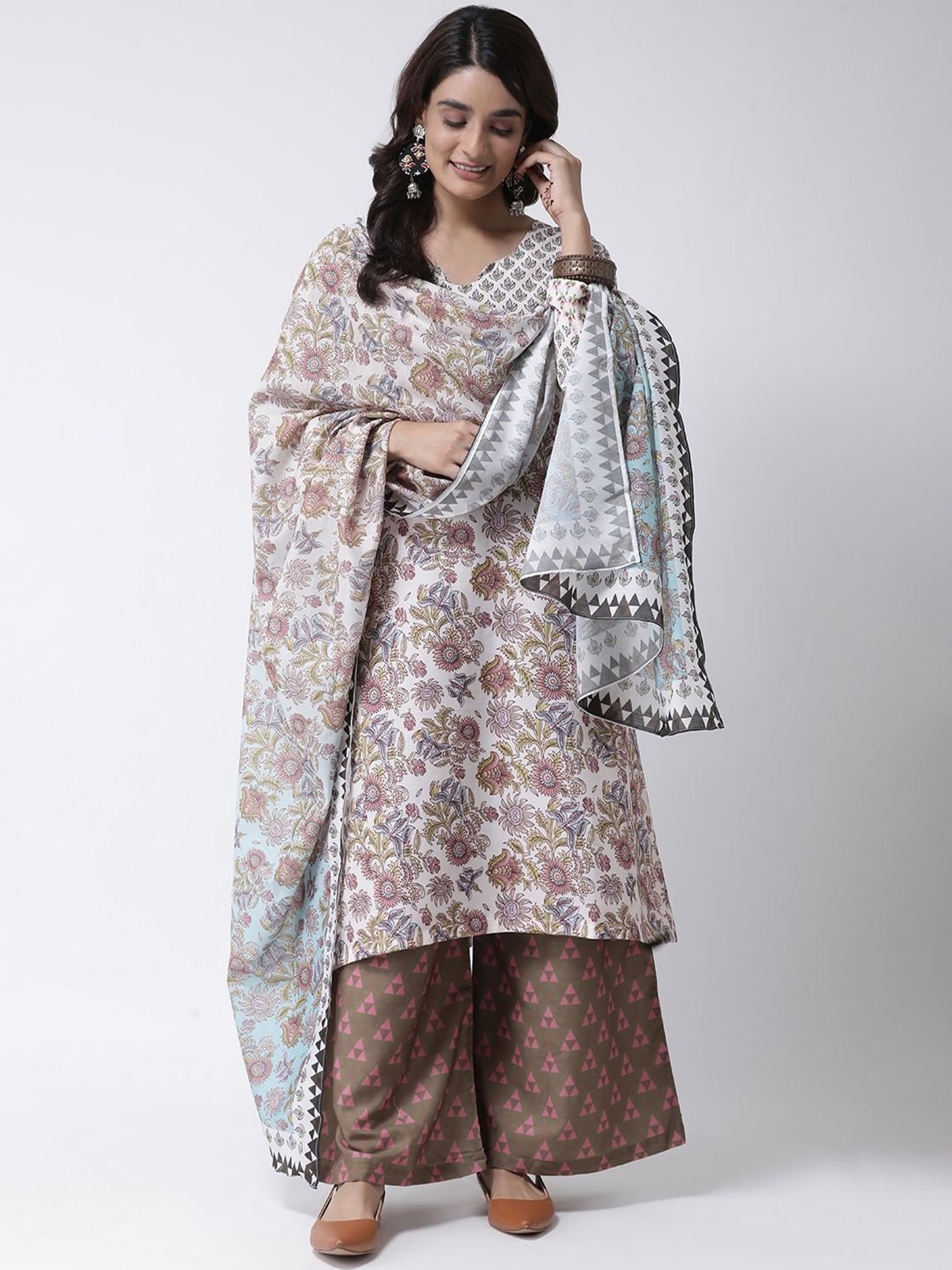 Hangup Cream & Blue Printed Dupatta