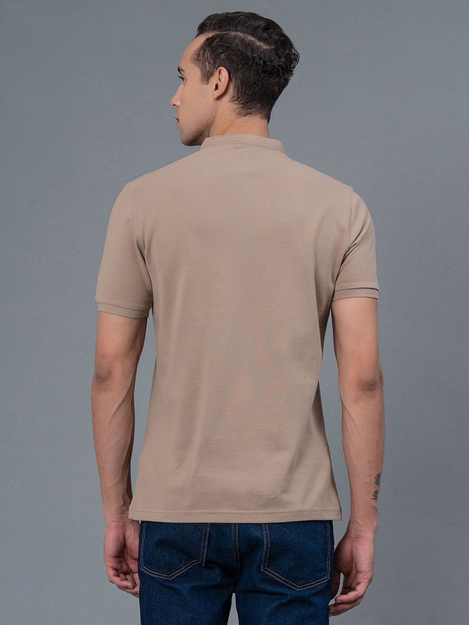 Red Tape Beige Regular Fit Cotton T-Shirt
