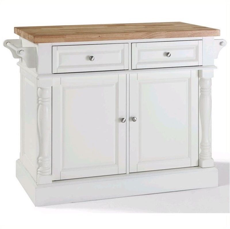 Wood Kitchen Island Butcher Block in White - Pemberly Row