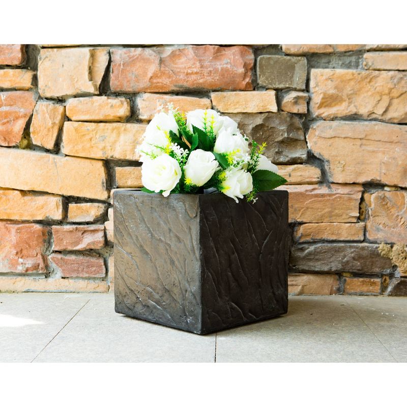 10.2" Kante Lightweight Obique Line Square Concrete Planter Dark Brown - Rosemead Home & Garden, Inc.