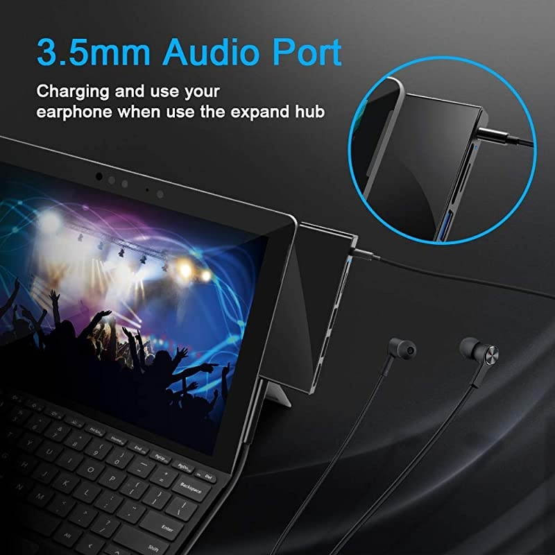 Surface Go Docking Station USB C HDMI Adapter for Surface Go  6in1 USB C Hub Adapter Dongle with 4K USB C to HDMI 2 USB 30 Ports 35mm Earphones JackSDTF Card ReaderSurface Go Hub