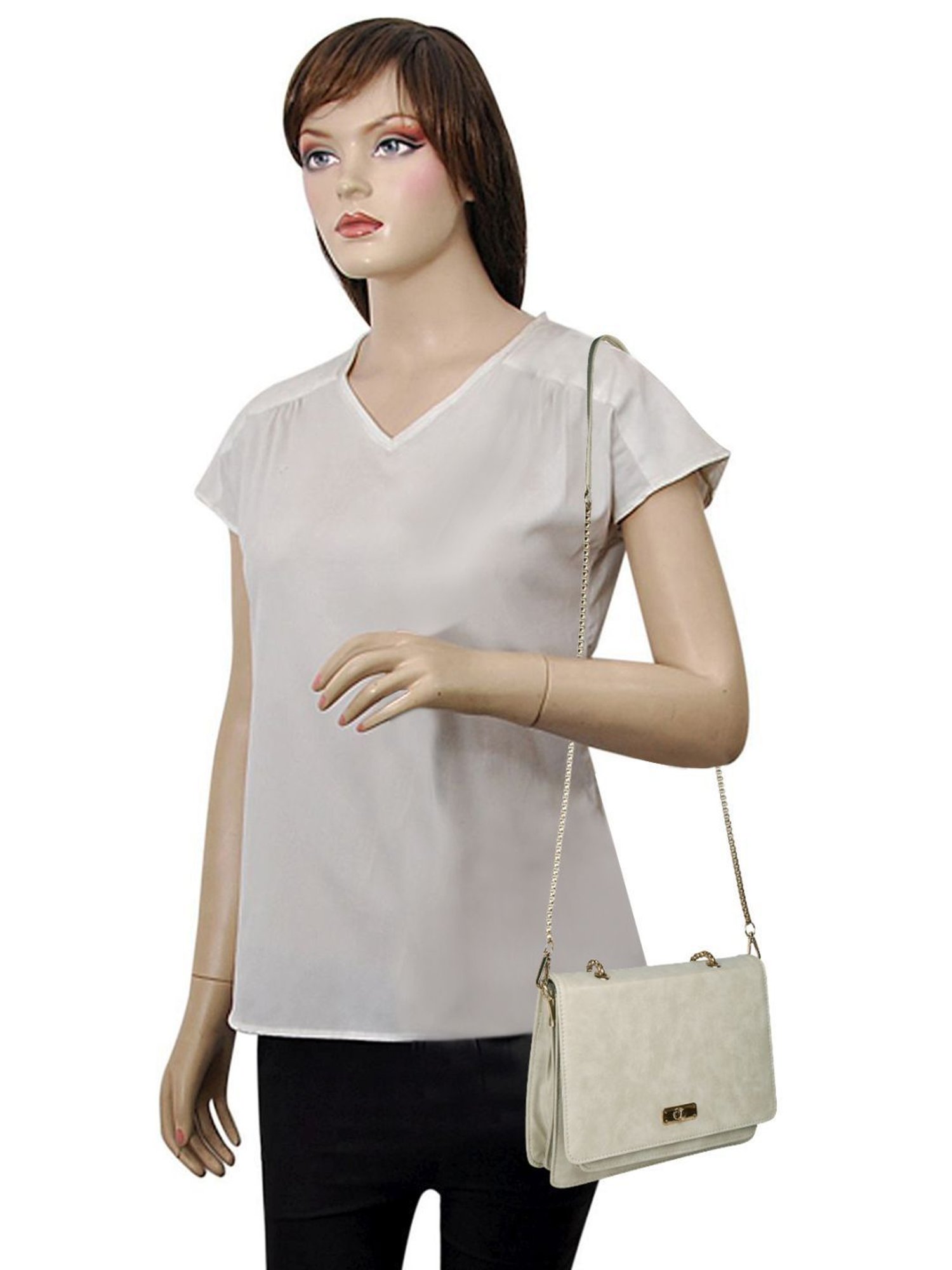 Bellissa Cream Solid Medium Sling Handbag