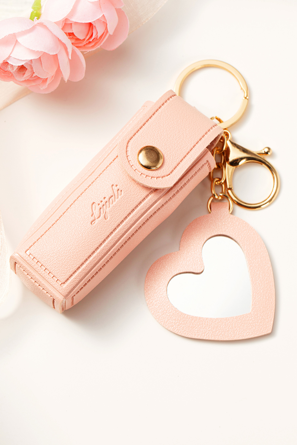 Apricot Pink Portable Lipstick Pocket Heart Decoration Keychain