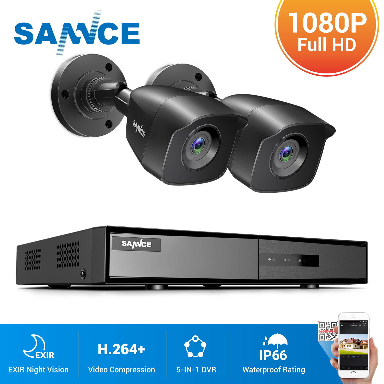 SANNCE 4CH 1080p Security Camera System 5-in-1 CCTV DVR Recorder with no HDD