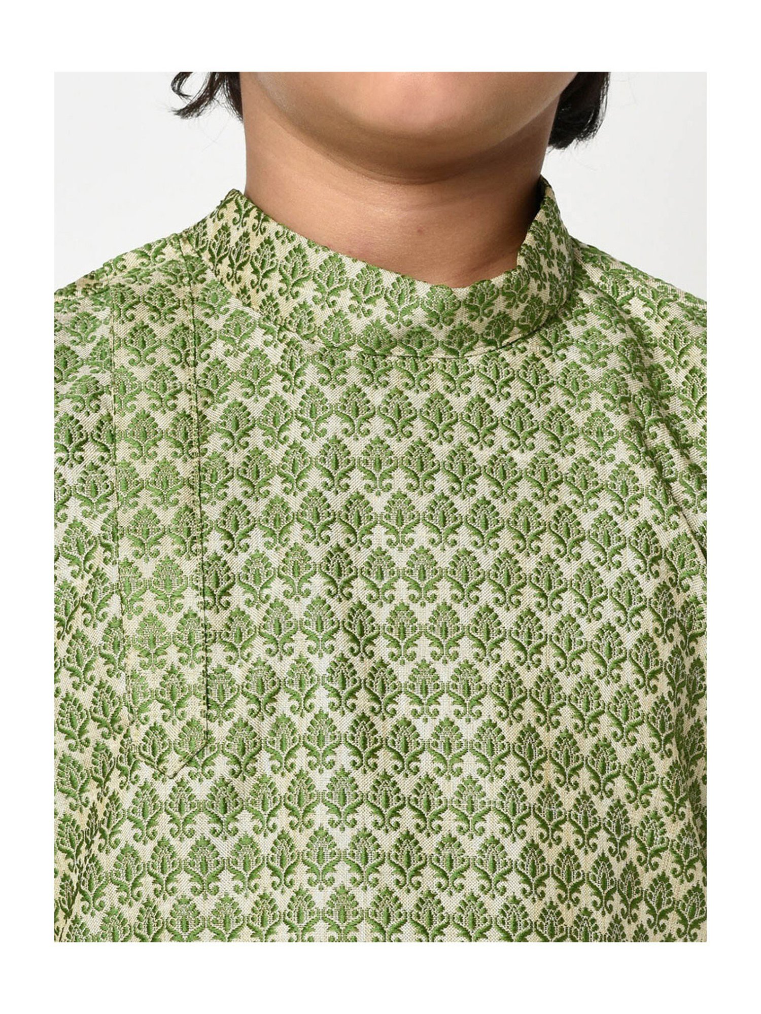 Deyann Kids Green & Cream Embroidery Full Sleeves Kurta with Pyjamas