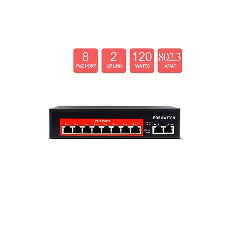 POE Switch,52V 120W (2 Uplink + 8 POE Ports 10/100M 802.3at/af RJ45),Unmanaged Network Extender Power Over Ethernet for IP Camera Outdoor Indoor