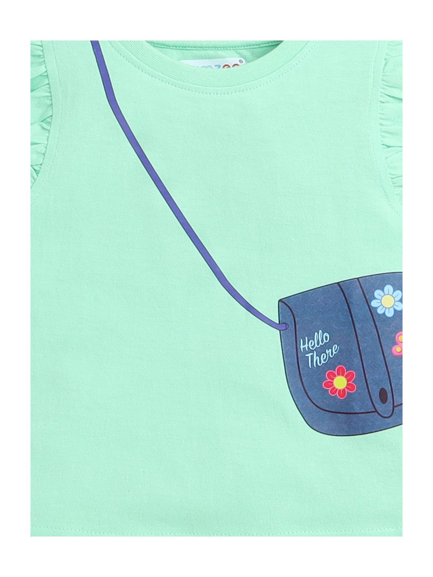 Bumzee Kids Green & Peach Floral Print T-Shirt (Pack Of 2)