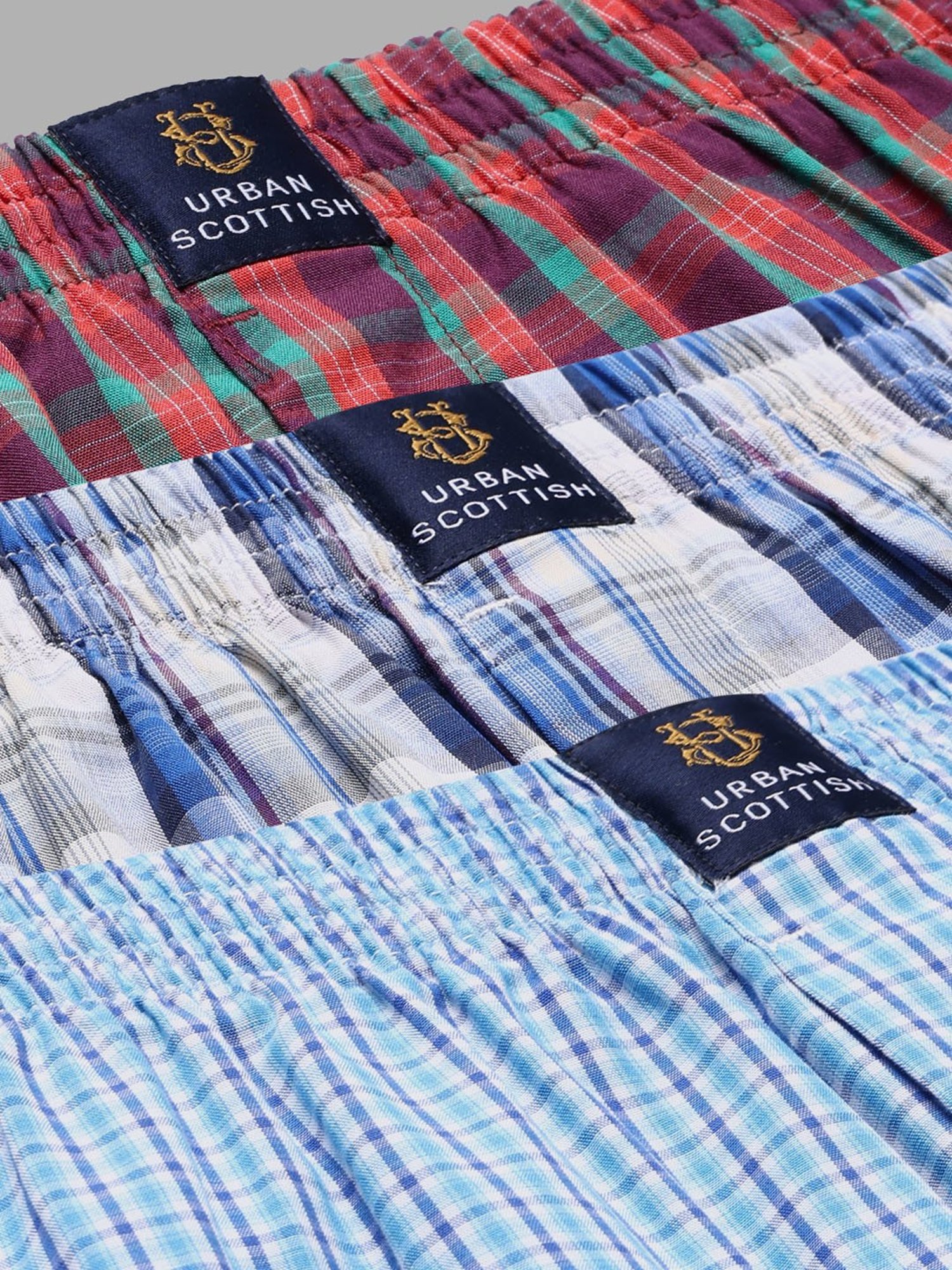Urban Scottish Multi Cotton Regular fit Print Boxers-Pack of 3