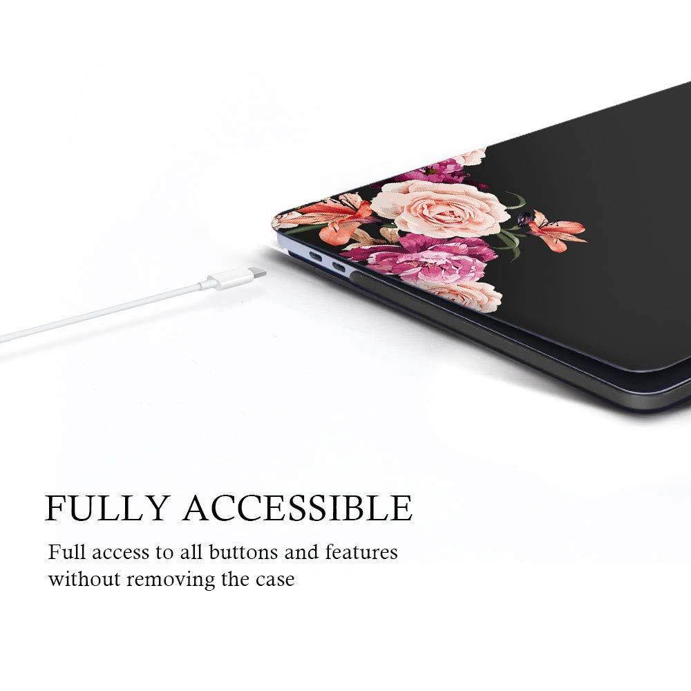 MacBook New Pro 15 Inch Case with Touch Bar 2017&2016 Release Model A1707 Rubberized Hard Shell Case Cover+Keyboard Cover for MacBook Pro 15 with Touch Bar & Touch ID, Peony Flower