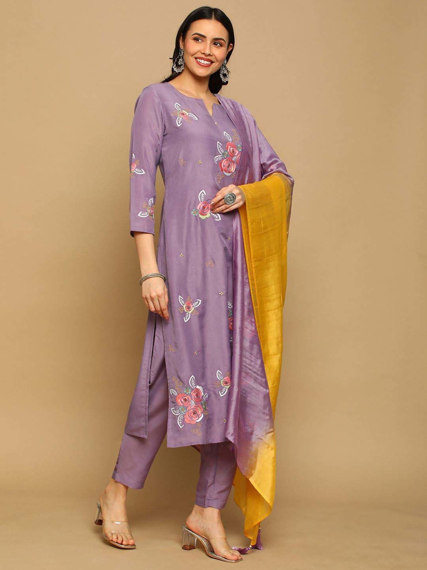 Heeposh Purple Embroidered Kurta Pant Set With Dupatta
