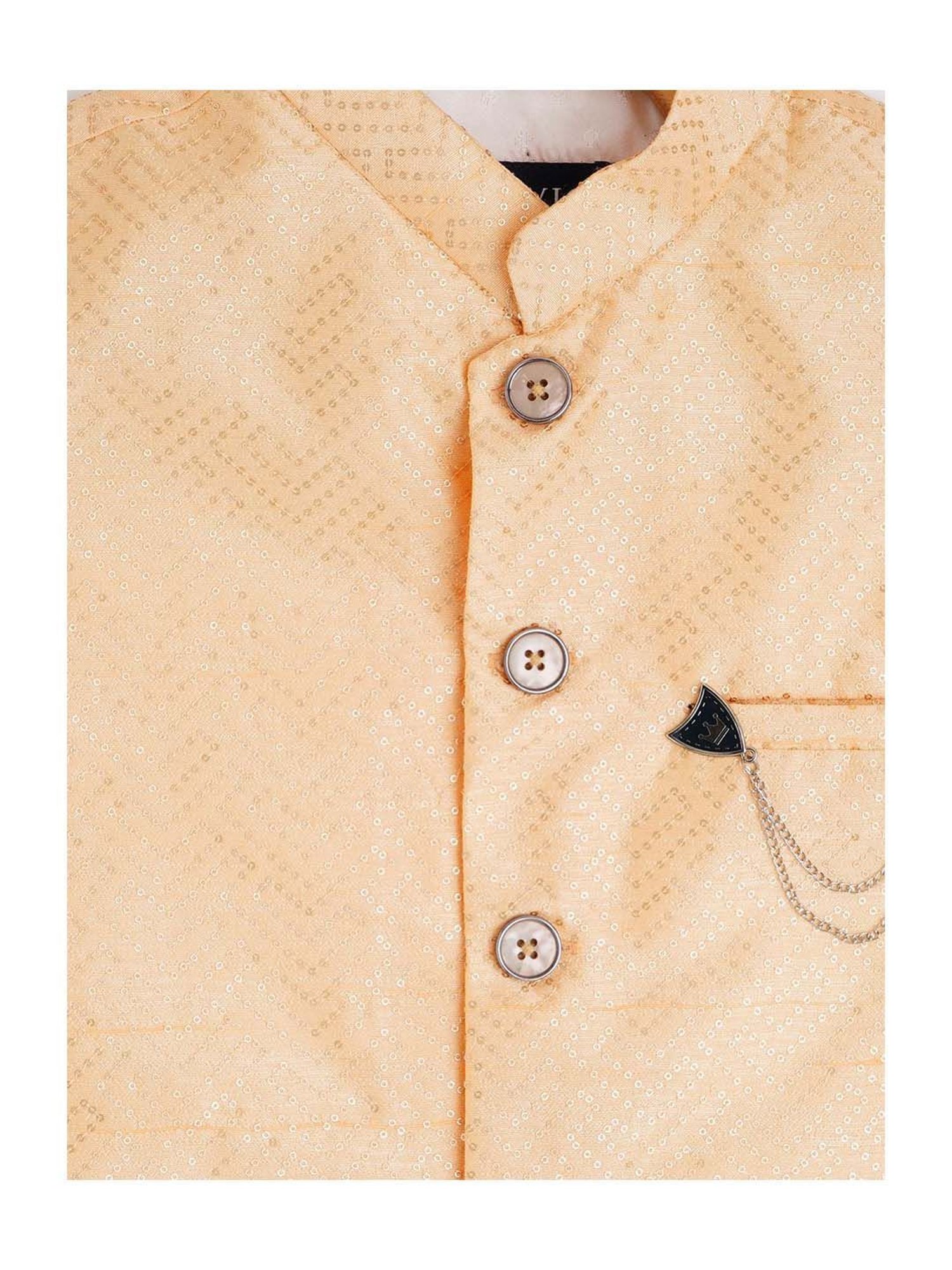 Cavio Kids Peach & White Cotton Embellished Shirt Set