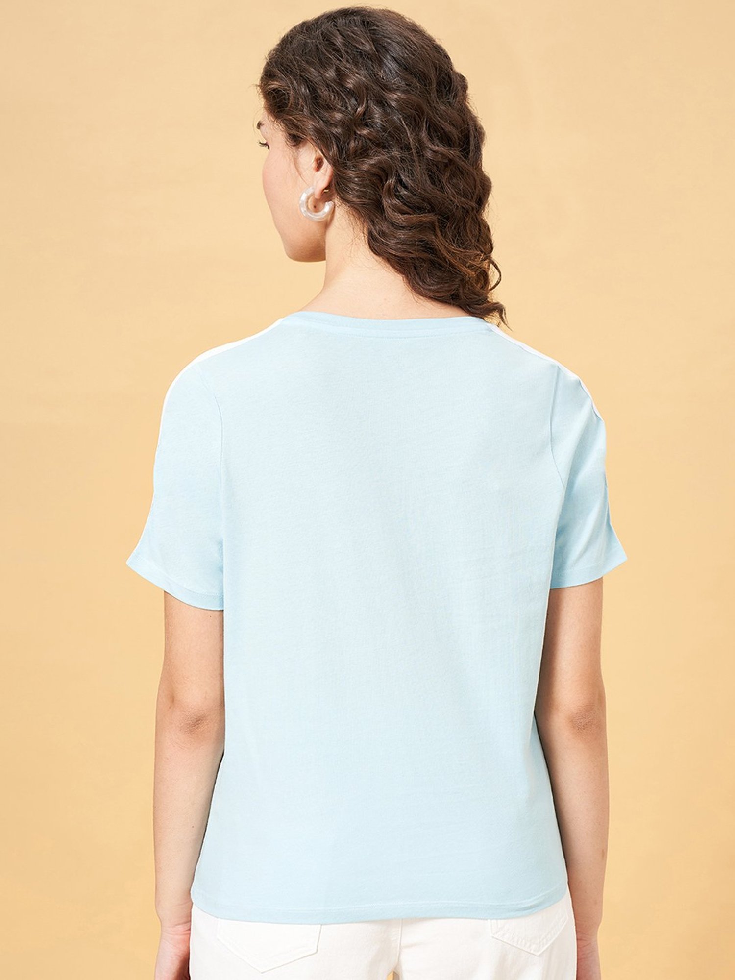 People by Pantaloons Sky Blue Cotton Printed T-Shirt