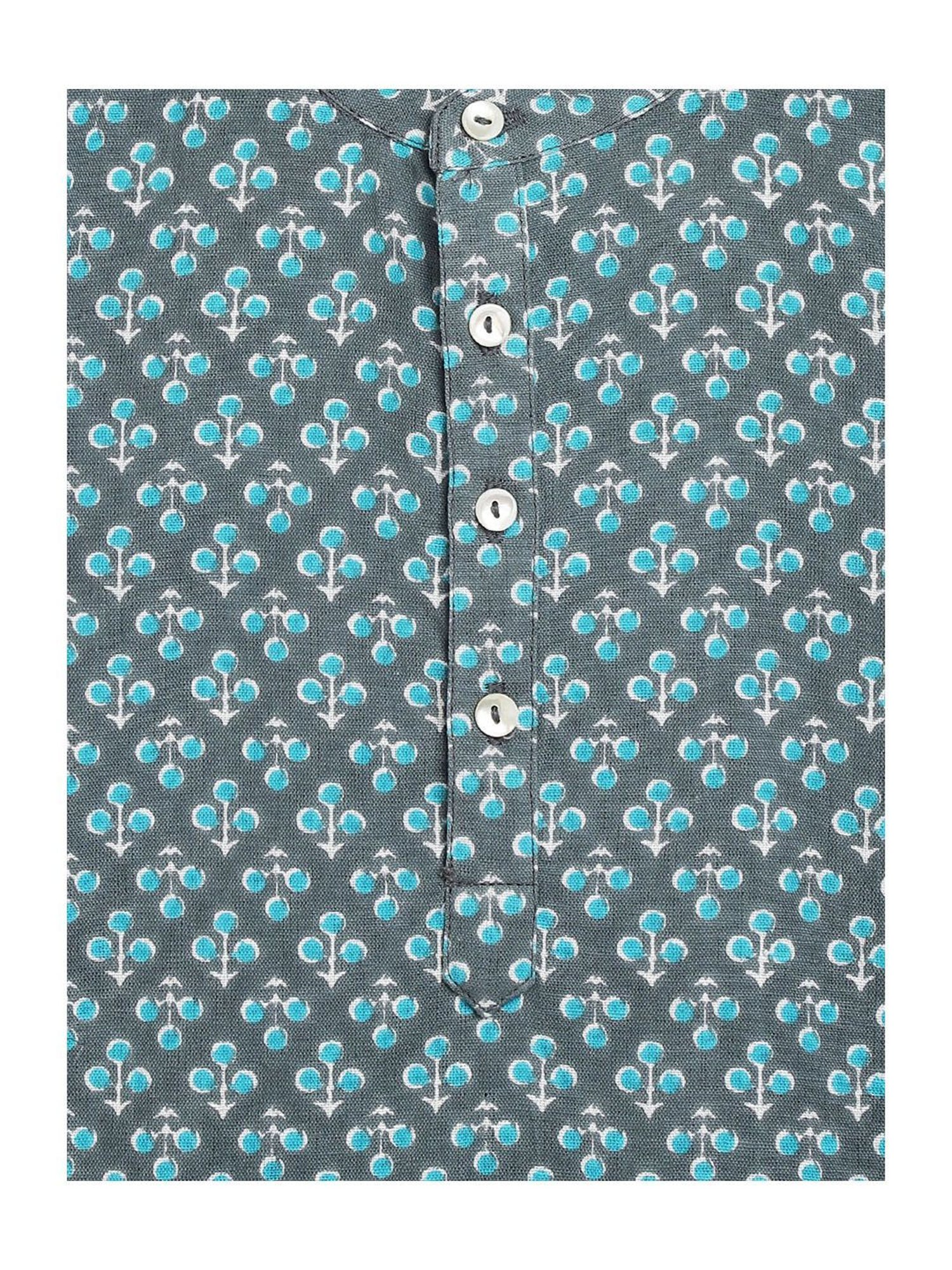 Campana Kids Grey & Blue Printed Full Sleeves Shirt