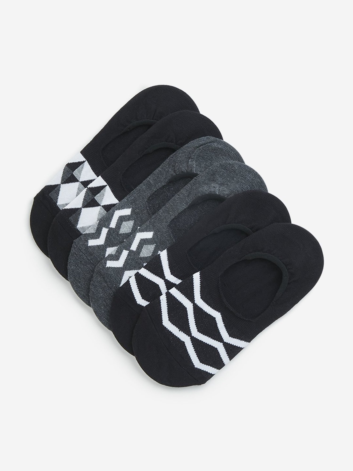 WES Lounge by Westside Black Printed Invisible Socks - Pack of 3