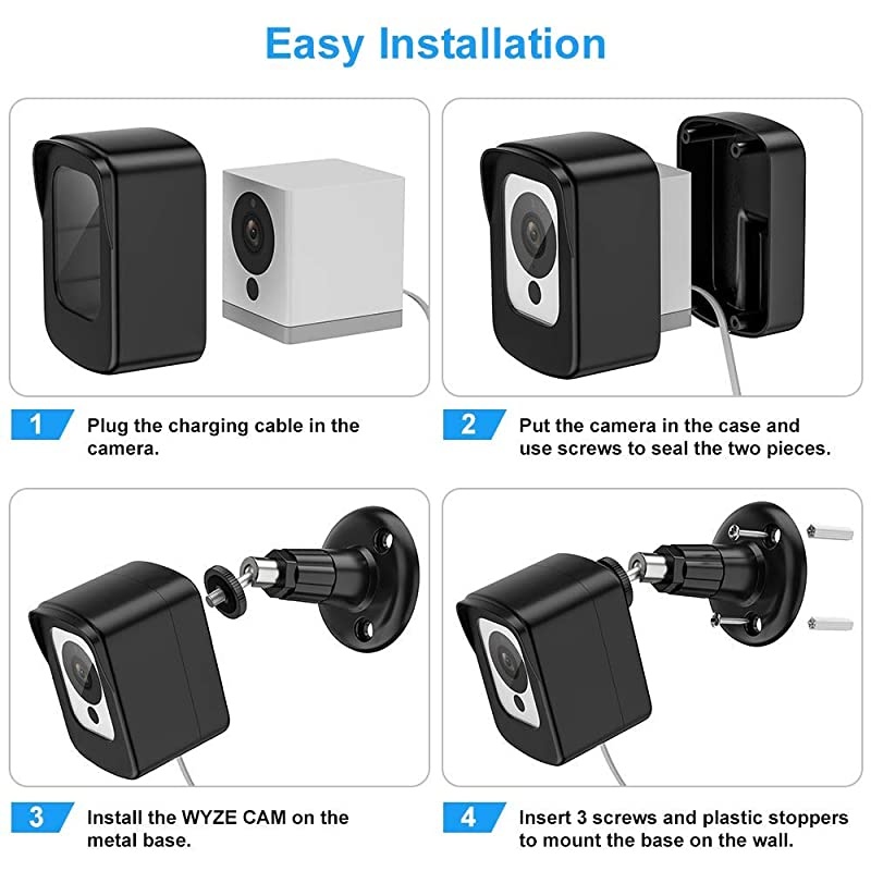 V1 V2 Protective Case with Wall Mount Bracket, 360&deg; Protection Waterproof ABS Acrylic Material Anti-Scratch Cover Adjustable for Indoor and Outdoor Use (Black)