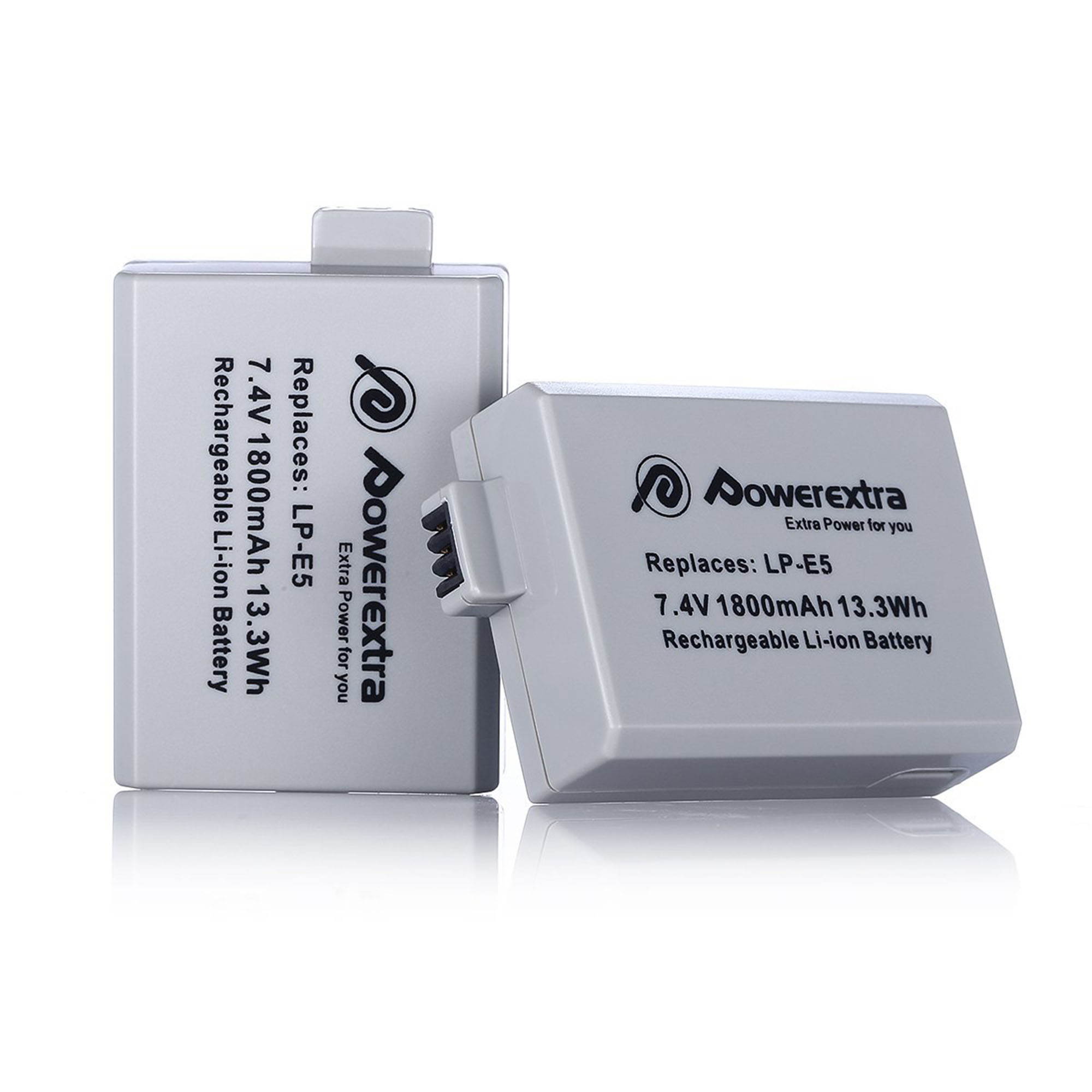 Powerextra 2 Pack 1800mAh 7.4v LP-E5 LPE5 Replacement Battery For Canon Rebel Xs Xsi T1i 450D 1000D Digital Camera