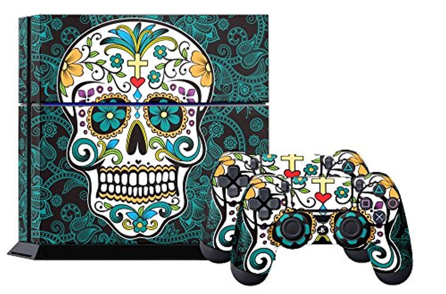 Sony PS4 PlayStation 4 Console Skin plus 2 Controller Skins - Sugar Skully