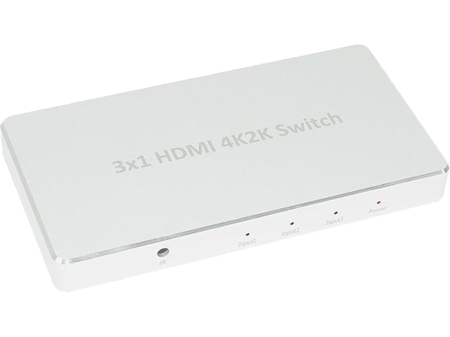 XtremPro 64301KA 3x1 HDMI Aluminum 4K2K 3D /60Hz 3 In 1 Out Switch w/IR Wireless Remote control, AC Power Adapter 100 ~ 240V, Supports HDCP, LPCM, DTS, 3D All Format - Silver