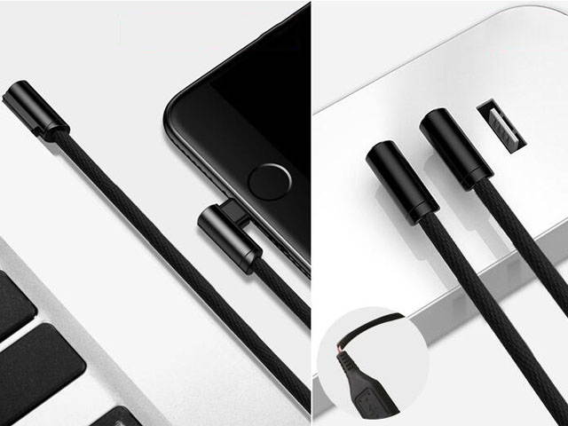 iPhone Charger Cable, Nylon Braided Right Angle Elbow [1m/3.3ft 90-Degree] Reversible USB & 8 Pin Lightning Plug, Sync & Fast Charging Cable for iPhone 8 7 6s /plus 5s SE, iPad, iPod (Black)