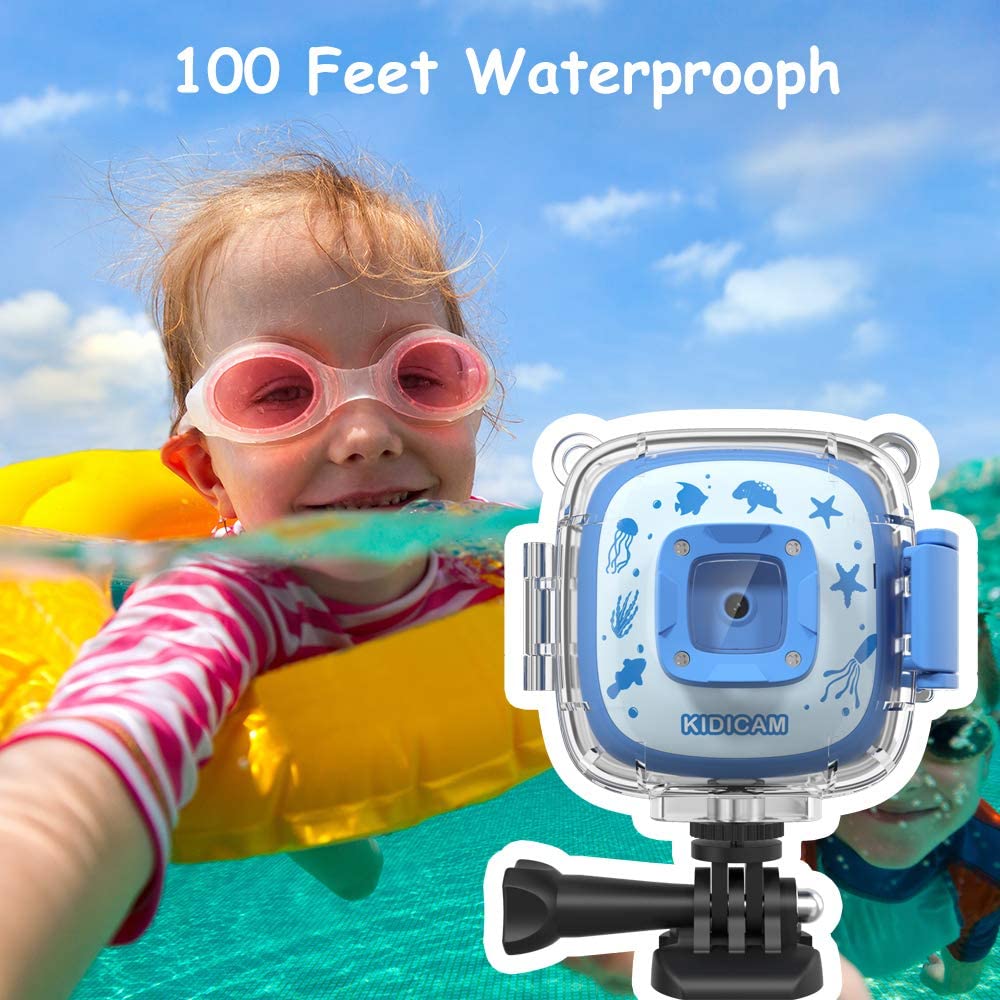 Dragon Touch Kidicam 2.0 Kids Action Camera, Waterproof Digital Camera for Boys Girls 1080P Sports Camera Camcorder with 16GB Memory Card (Blue)