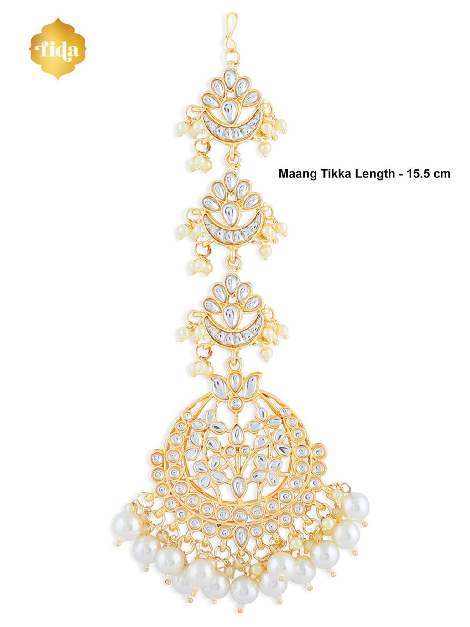 Fida White Pearls Kundan Gold-Plated Crescentl Maang Tikka for Women