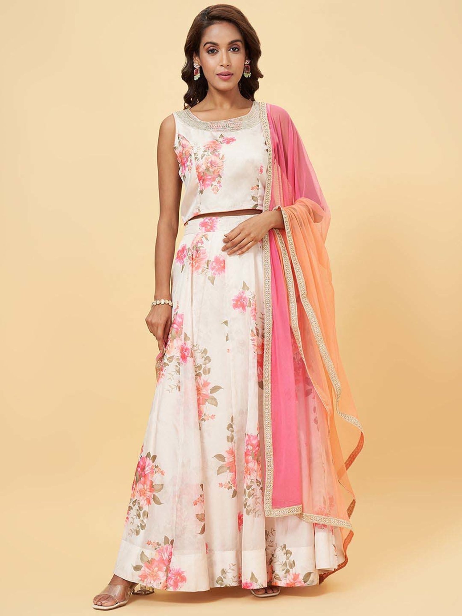 Rangmanch by Pantaloons White Printed Lehenga Choli Set With Dupatta