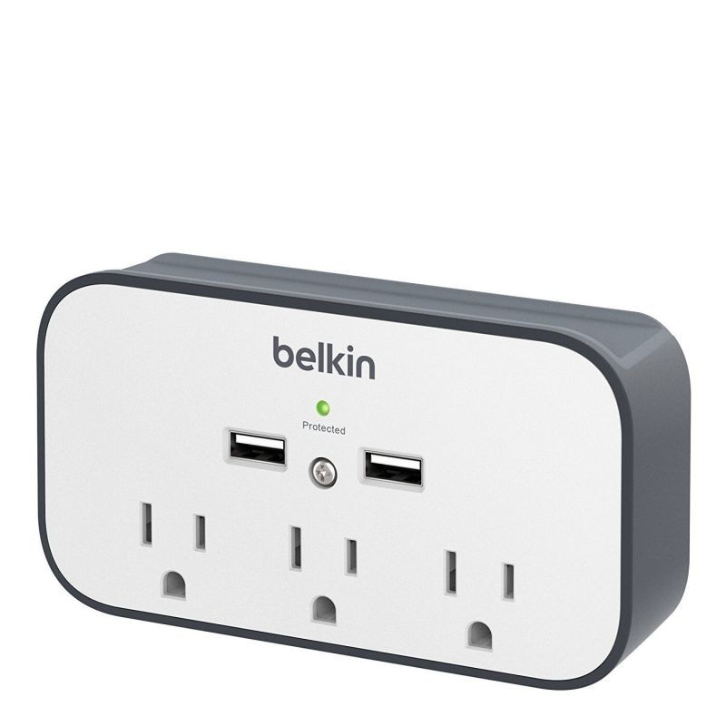 Belkin 3-Outlet SurgePlus Mini Travel Swivel Charger Surge Protector with Dual USB Ports (2.1 AMP / 10 Watt), BST300