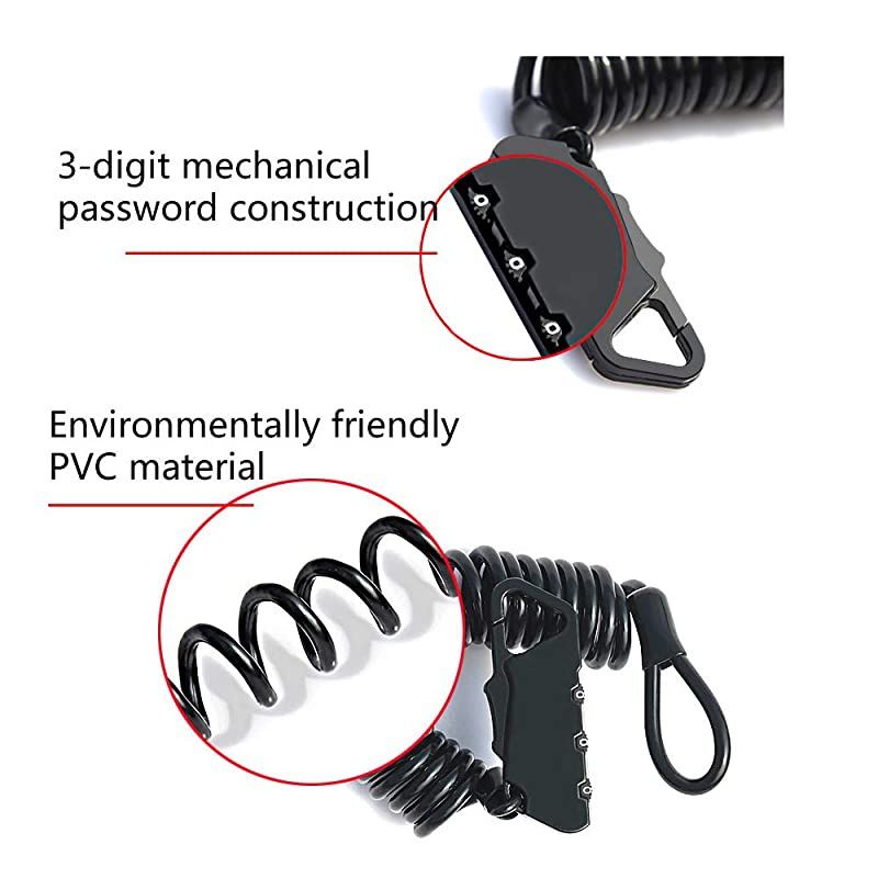 Cycling Spring 3 Digit Combination Lock, Portable Bicycle Anti-Theft Helmet Cable Lock (Silver)