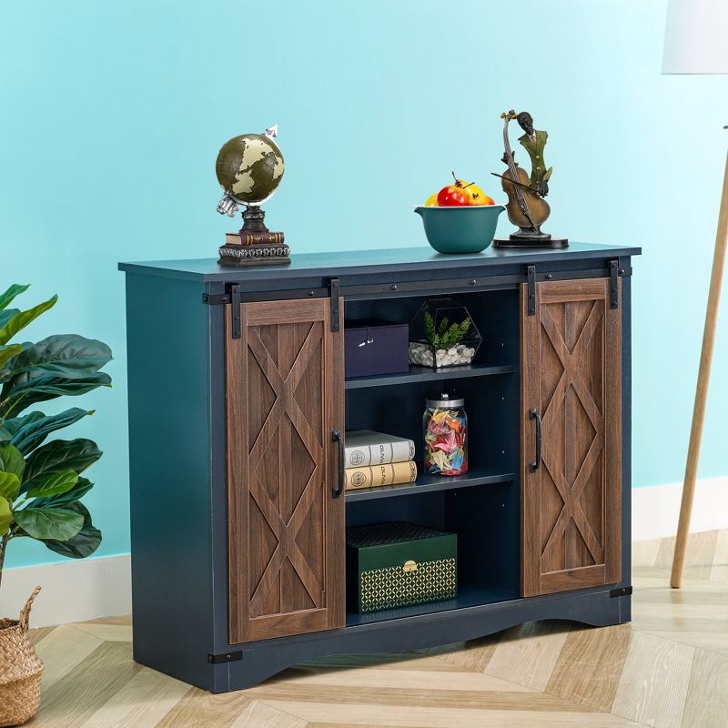 47" Barn Door Storage Accent Cabinet Navy - Home Essentials